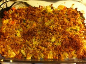 This is a hearty mix of vegetables and stuffing that is suitable as a side dish or as a meal in itself.